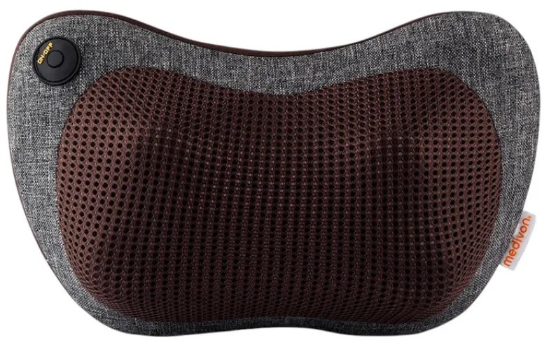 Масажираща възглавница Medivon Travel Massage Pillow, Shiatsu, 2 скорости, 8 глави, Затопляне, Отпускане на кожата и мускулите, 2 посоки, Сив/кафяв