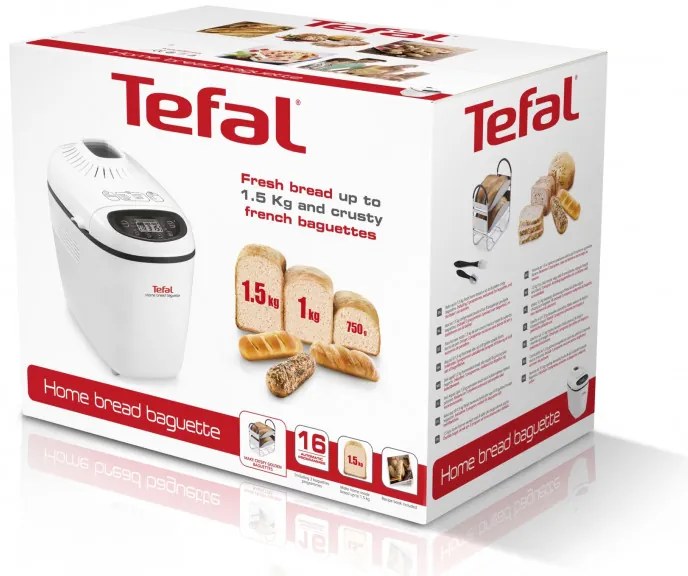 Хлебопекарна Tefal Home Bread Baguette PF610138, 1600 W, 750/1000/1500 гр, 2 бъркалки, 16 програми, Бял
