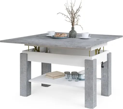 БРАВО Милениум Бетон/Бял - РАЗТЕГАТЕЛНА ХОЛНА МАСА С ПОВДИГАЩ МЕХАНИЗЪМ И С РАФТ