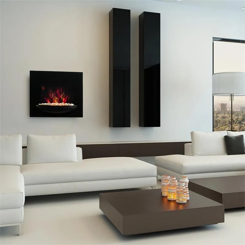 Klarstein Feuerschale, електрическа камина за стена, 1800 W, симулация на пламъка, декоративни камъни, черен цвят