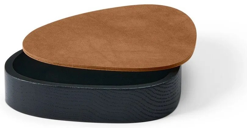 Дървена декоративна кутия за съхранение от еко кожа с капак в черен и кафяв цвят 14x12,5x3,5 cm Curve Nupo – LIND DNA