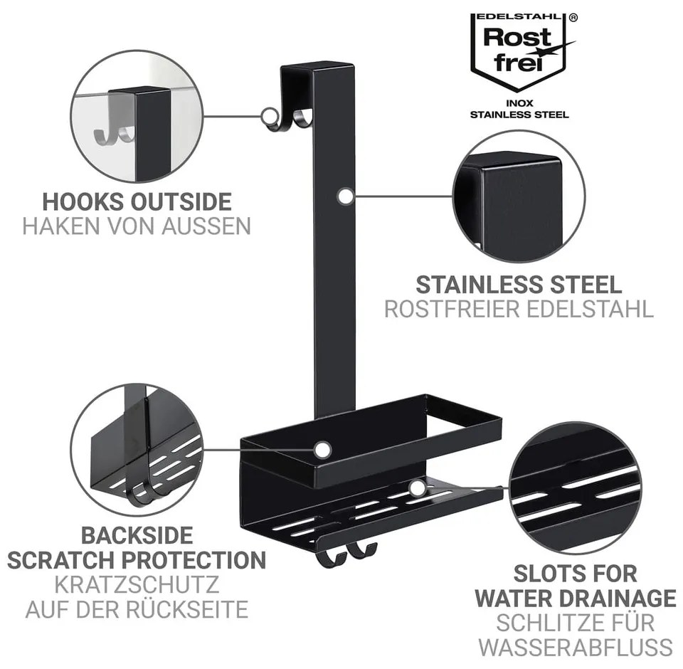 Черен висящ рафт за баня от неръждаема стомана Bribano – Wenko