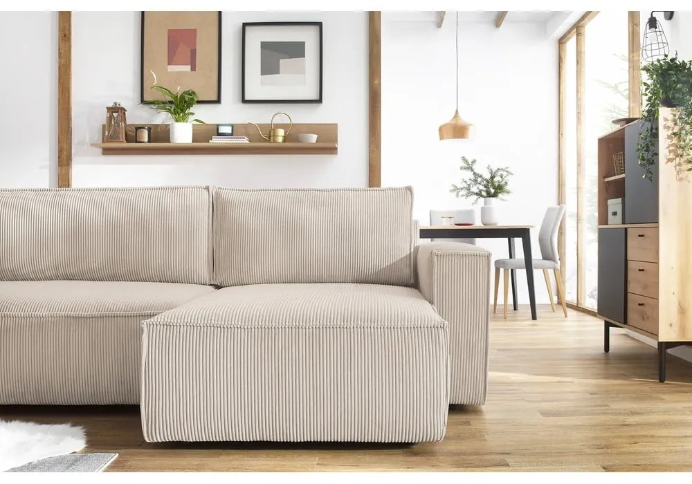 Бежов велурен U-образен разтегателен диван Nihad - Bobochic Paris