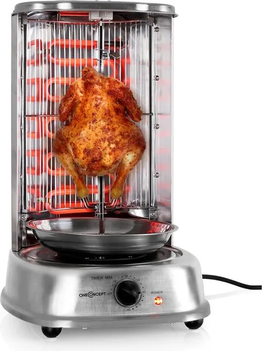 OneConcept Kebap Master вертикален грил 2000W неръждаема стомана с комплект шишове