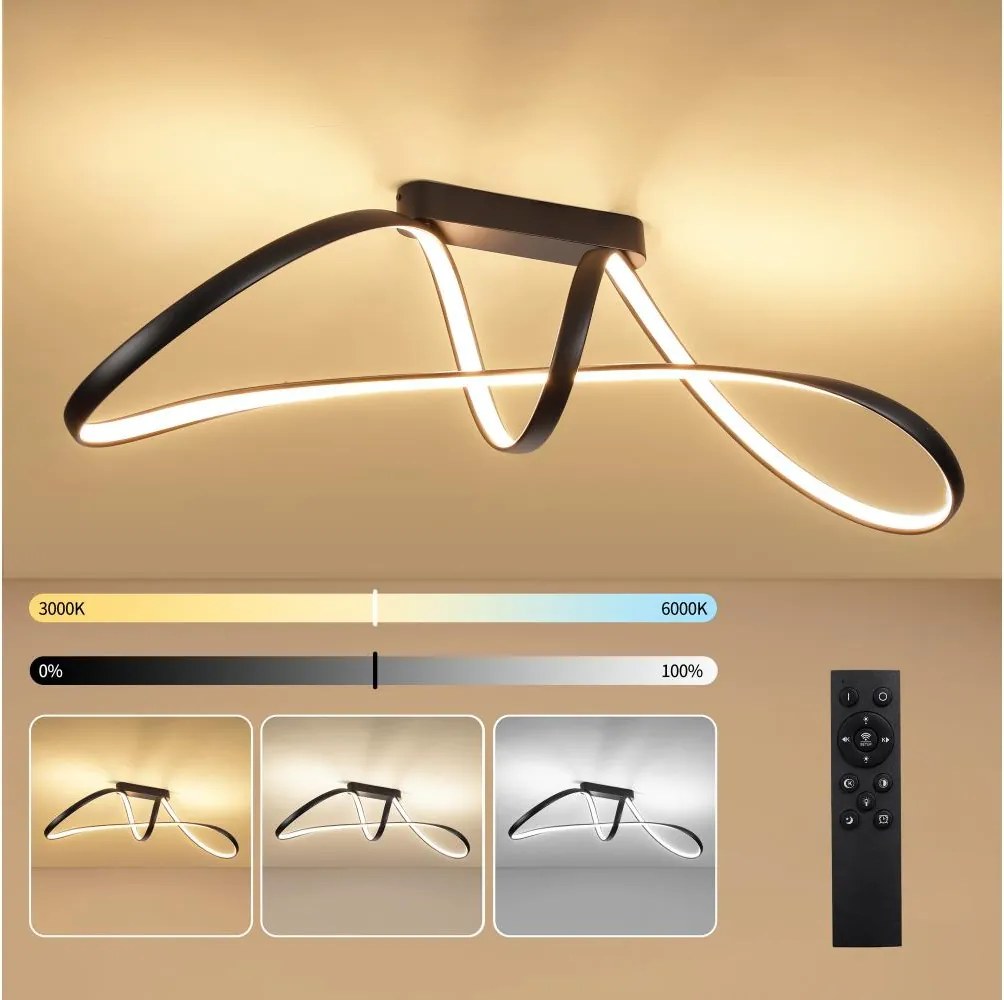 Brilagi-LED Димируем повърхностно монтиран полилей TWISTER LED/60W/230V 3000-6000K черен+ДУ