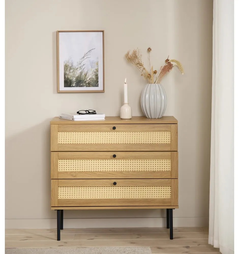 Нисък скрин от декор от дъб в естествен цвят 80x75 cm Pensacola – Unique Furniture