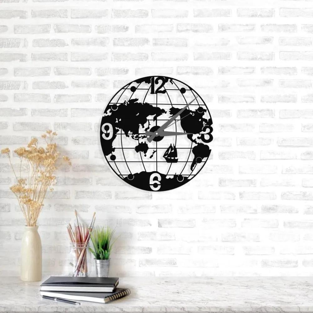 Черен стенен часовник Globe Clock, ⌀ 50 cm - Wallity