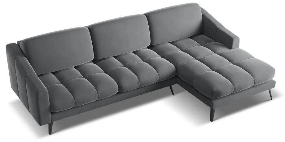 Сив кадифен ъглов диван (десен ъгъл) Nalu – Makamii