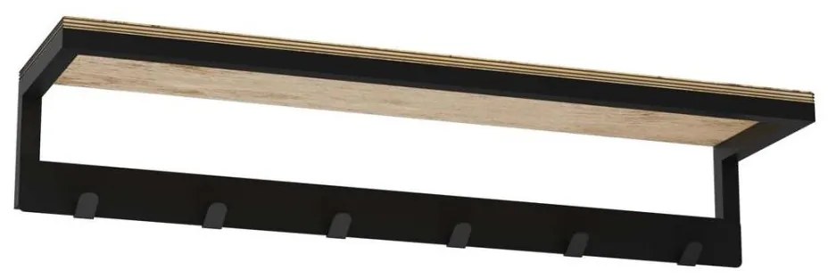 Стенна закачалка за кърпа с рафт 10х60 см черна