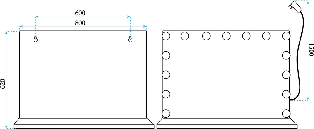 Огледало LED HOLLYWOOD White 80x60