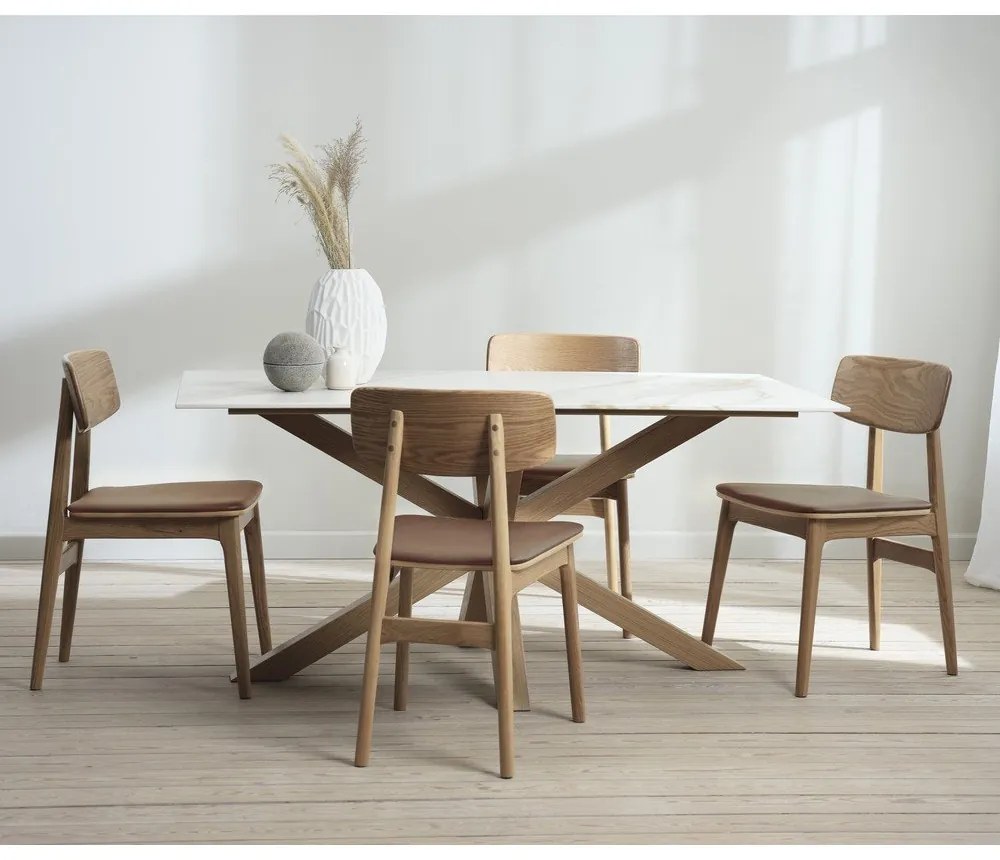 Трапезен стол от имитация на кожа в кафяв и естествен цвят Livo – Unique Furniture