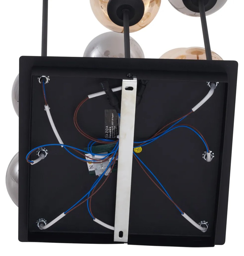 Модерна таванна лампа черна с кехлибарено и опушено стъкло 9-светлини - Атина