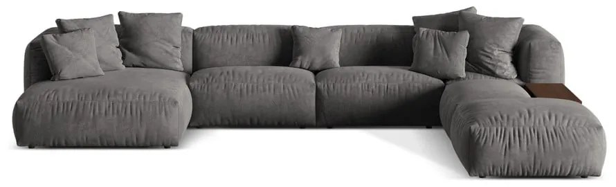 Сив кадифен модулен ъглов диван (десен ъгъл/U форма) Martina – Micadoni