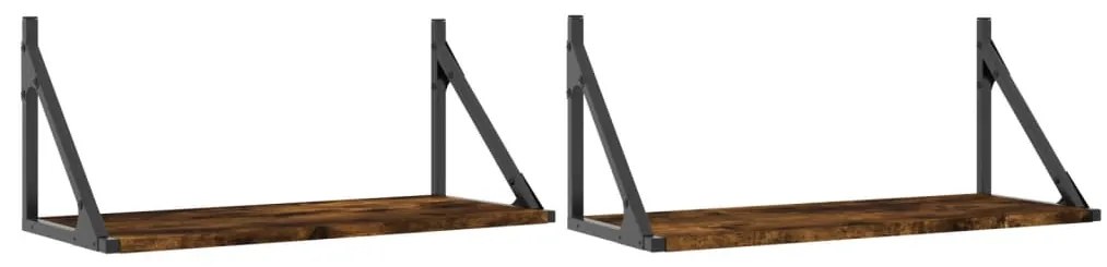 836335 vidaXL Стенни рафтове 2 бр опушен дъб 60x25x25,5 см инженерно дърво