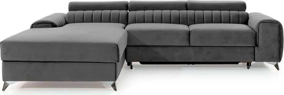 Тъмносив кадифен разтегателен ъглов диван с място за съхранение (ляв ъгъл) Grayson – ELTAP