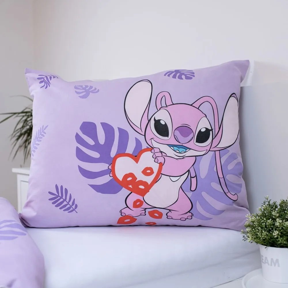 Лилаво единично памучно детско спално бельо 140x200 cm Lilo and Stitch "Kiss" – Jerry Fabrics