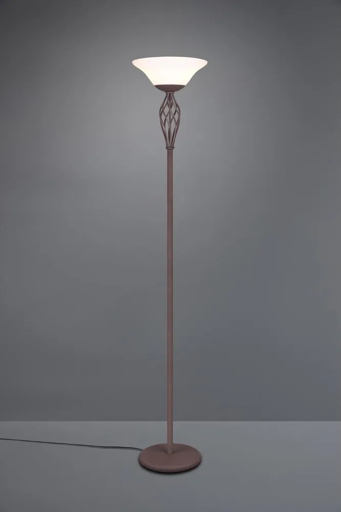 Тъмнокафява подова лампа със стъклен абажур (височина 180 cm) Rustica – Trio