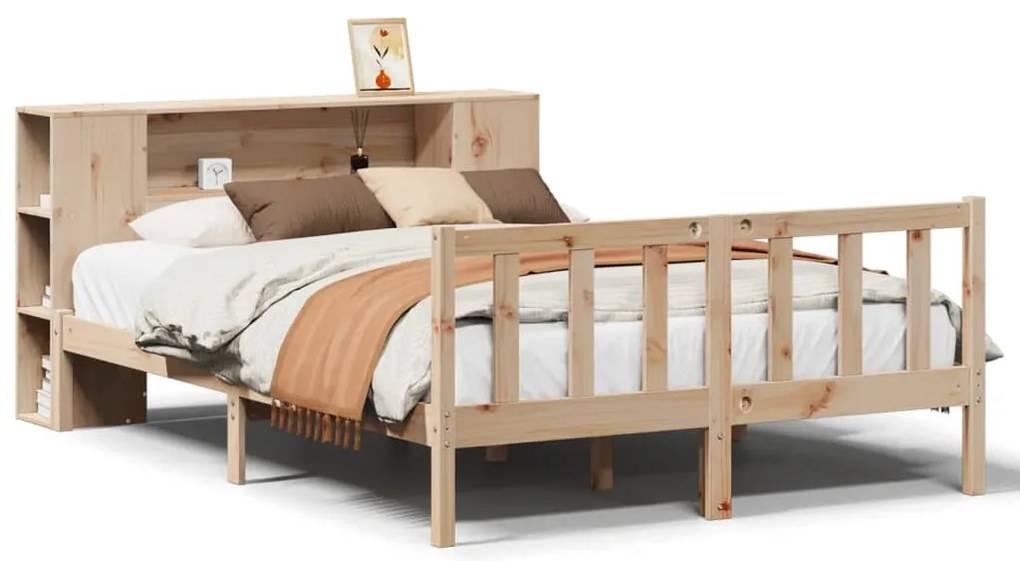 3321651 vidaXL Легло с етажерка за книги, без матрак, 135x190 см, бор масив