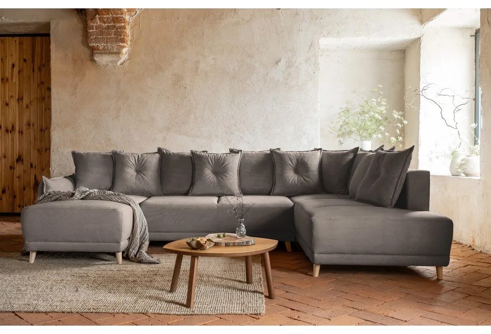 Светлокафяв ъглов диван от велур (десен ъгъл/U-образна форма) Lazy Lukka - Miuform