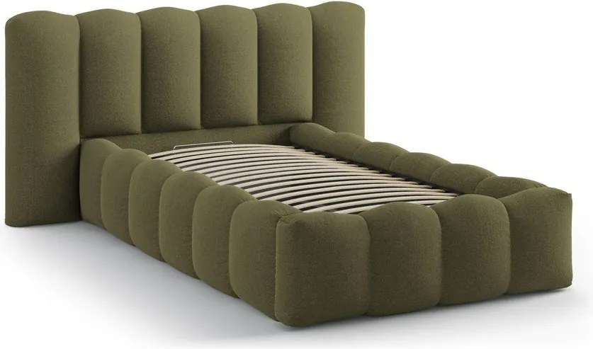 Единично легло 90x200 cm тапицирано с място за съхранение с включена подматрачна рамка в цвят каки Lupine – Micadoni