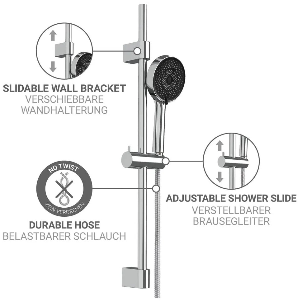 Душ комплект от неръждаема стомана в сребрист цвят с подвижен държач 70 cm Softwater – Wenko