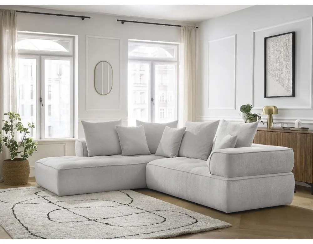 Светлосив шенилов ъглов диван (ляв ъгъл/L форма) Whesley – Bobochic Paris