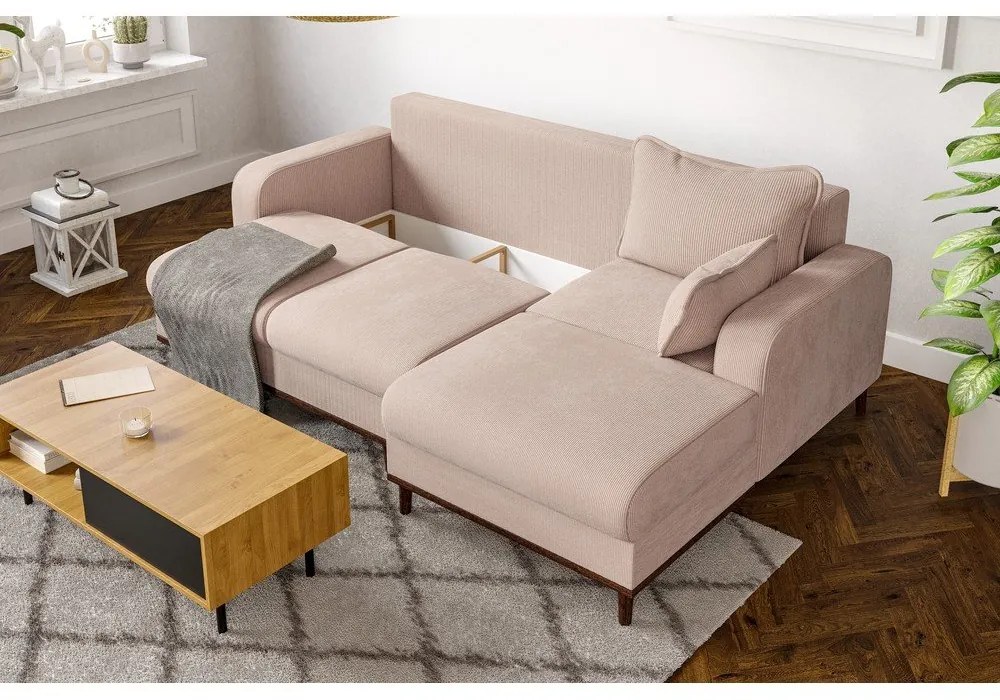 Бежов ъглов диван от рипсено кадифе (десен ъгъл) Beata – Ropez