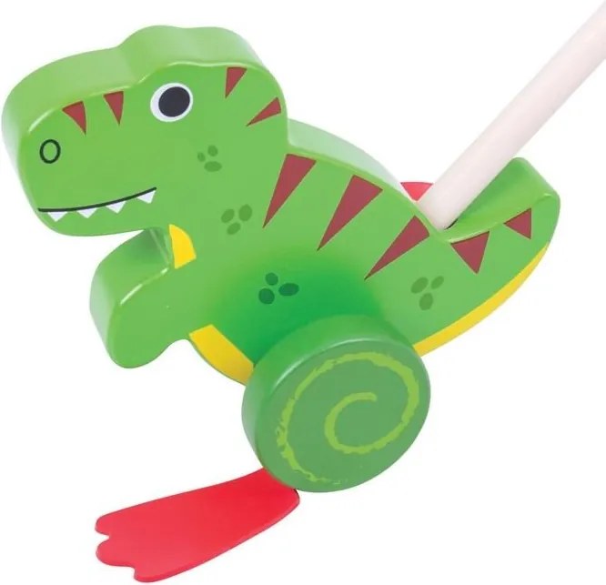 Bigjigs - Дървена играчка за бутане - Тиранозавър рекс