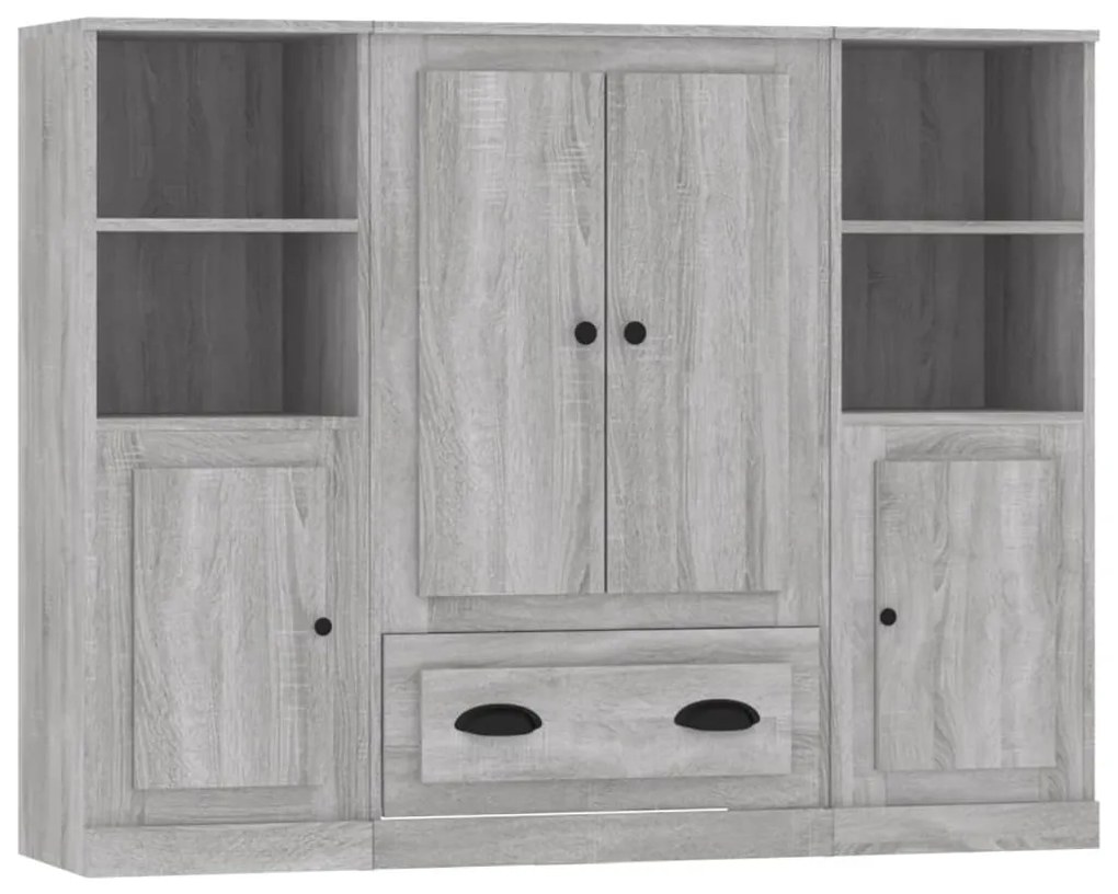3185325 vidaXL Високи шкафове, 3 бр, сив сонома, инженерно дърво
