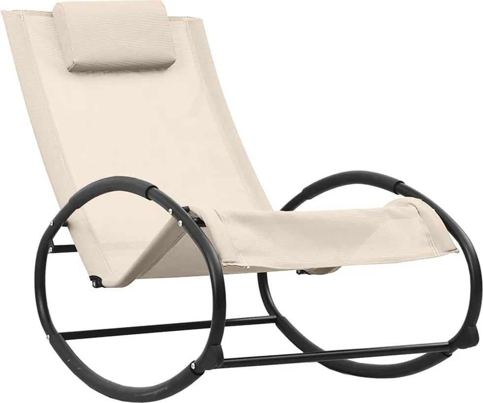 317585 vidaXL Шезлонг с възглавница, стомана и textilene, кремав
