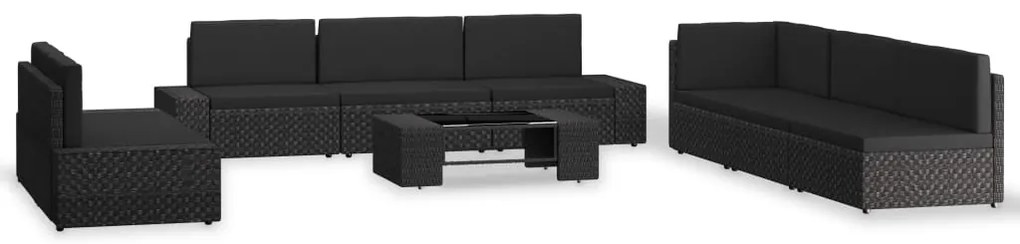 3054585 vidaXL Градински лаундж комплект, 9 части, полиратан, черен