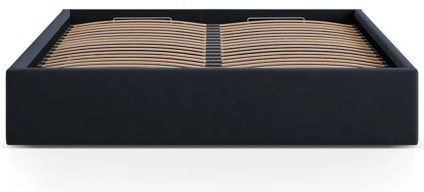 Тъмносиньо двойно легло 140x200 cm тапицирано с място за съхранение/без табла с включена подматрачна рамка Susan – Micadoni