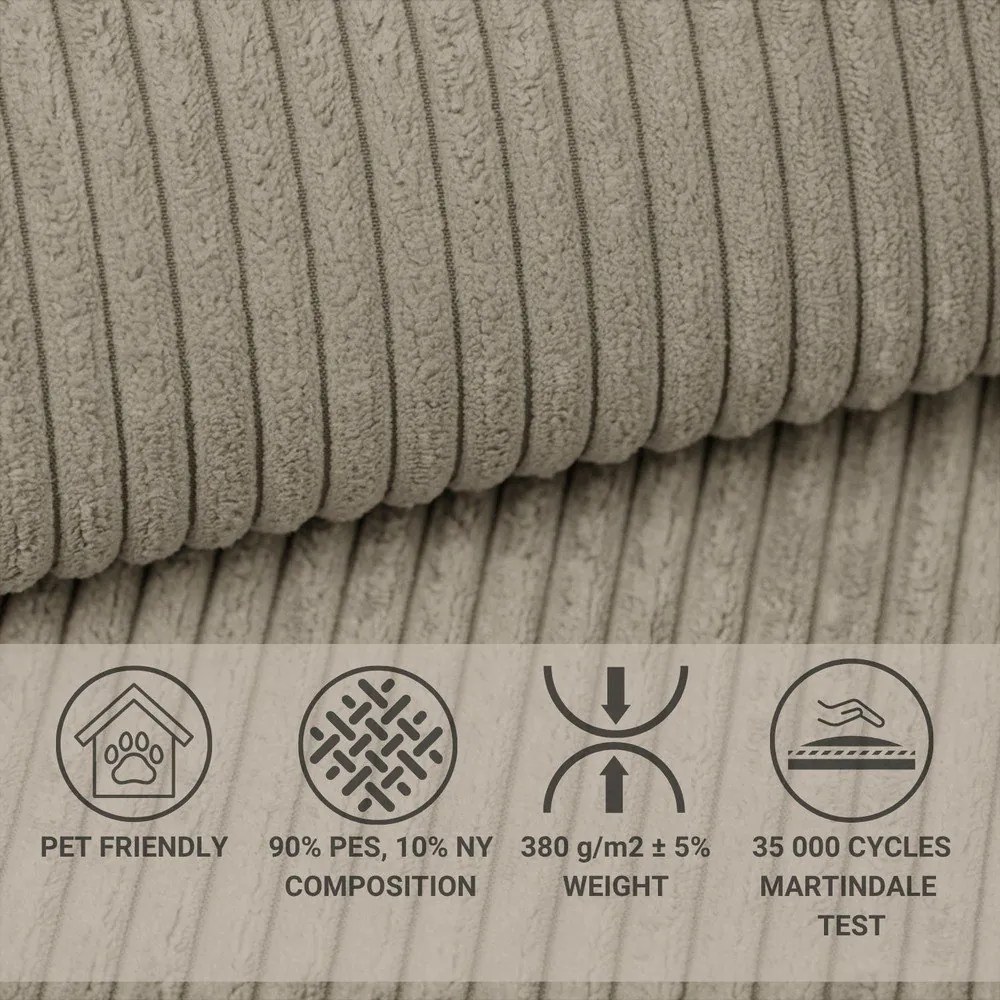 Бежов сгъваем/с място за съхранение ъглов диван от рипсено кадифе (десен ъгъл/L форма) Tonga – Maison de Rêve