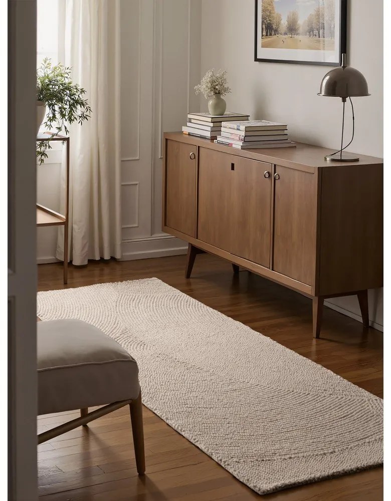 Ръчно изработена вълнена пътека в светло естествен цвят 80x200 cm Eleni Natural White – Hanse Home