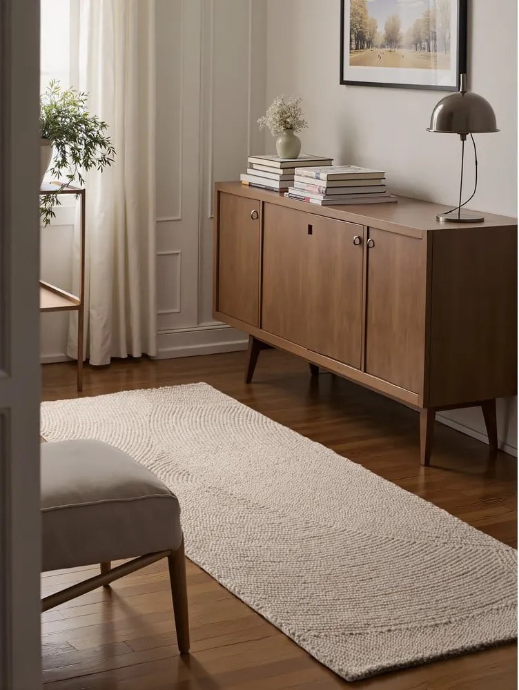 Ръчно изработена вълнена пътека в светло естествен цвят 80x300 cm Calmio – Hanse Home