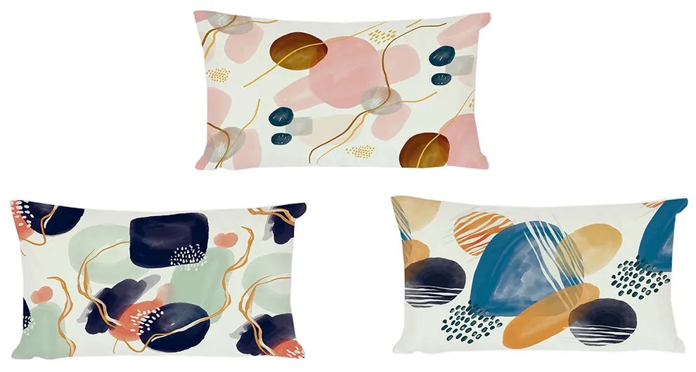 Възглавница DKD Home Decor Абстрактен Син Розов Памук лен Бял Многоцветен (3 pcs) (50 x 30 x 12 cm)
