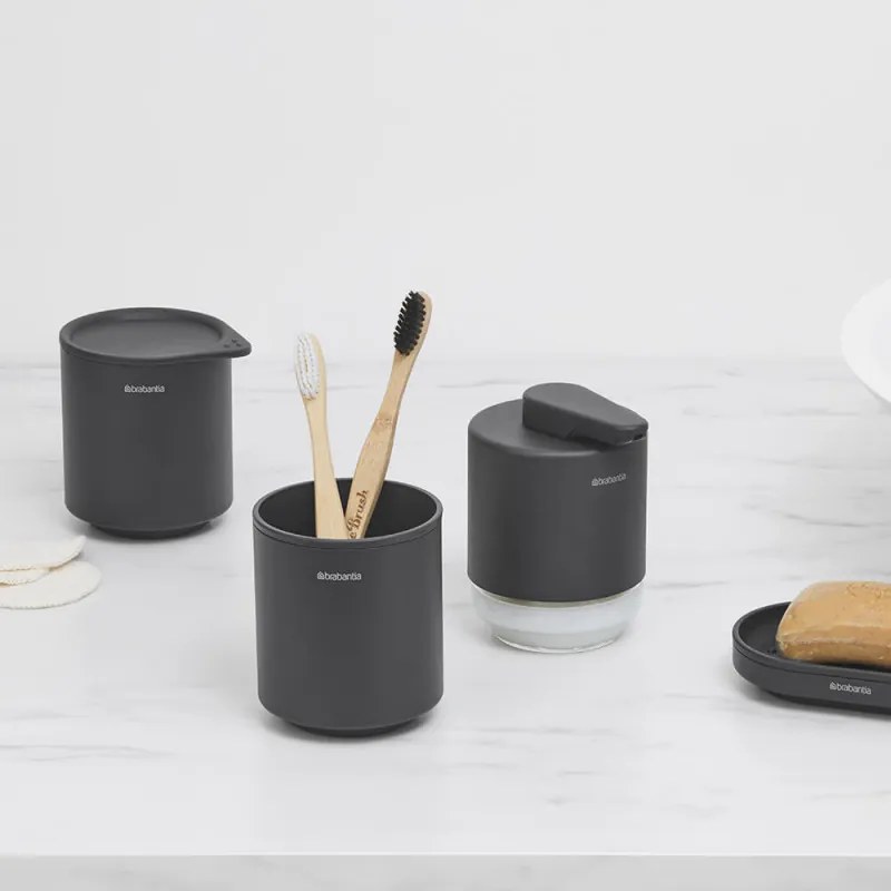 Стойка за четки за зъби Brabantia MindSet 1005684, Лесно почистване, Широк отвор, Минерално покритие, Тъмносив