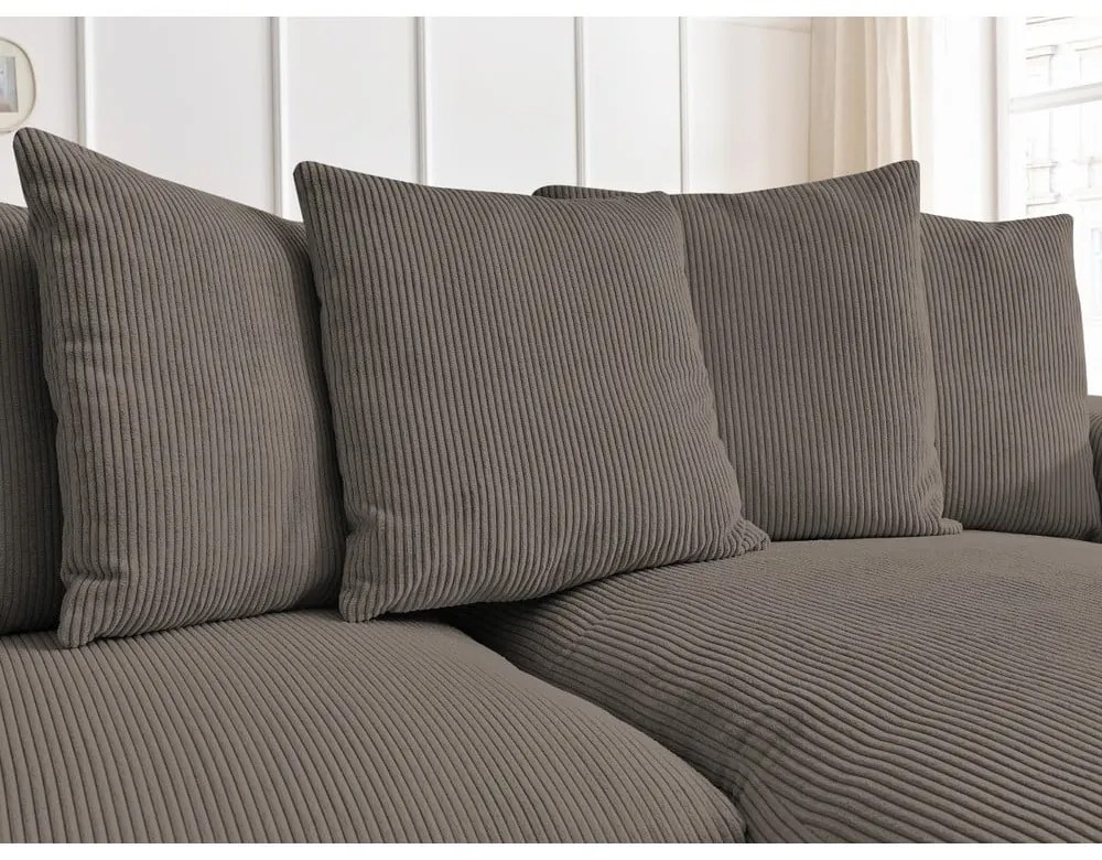 Кафяво-сив сгъваем/с място за съхранение ъглов диван от рипсено кадифе Voltaire – Bobochic Paris