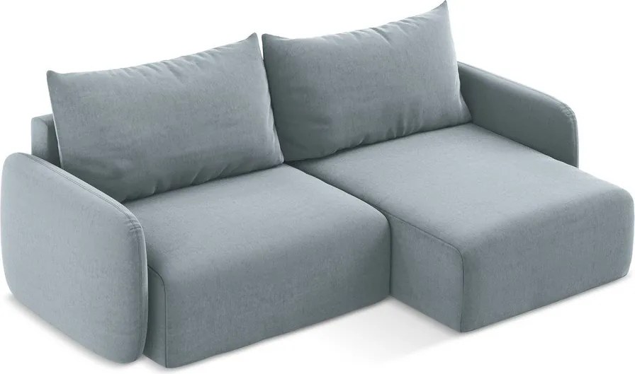 Син кадифен сгъваем/с място за съхранение ъглов диван (десен ъгъл) Kalena – Makamii