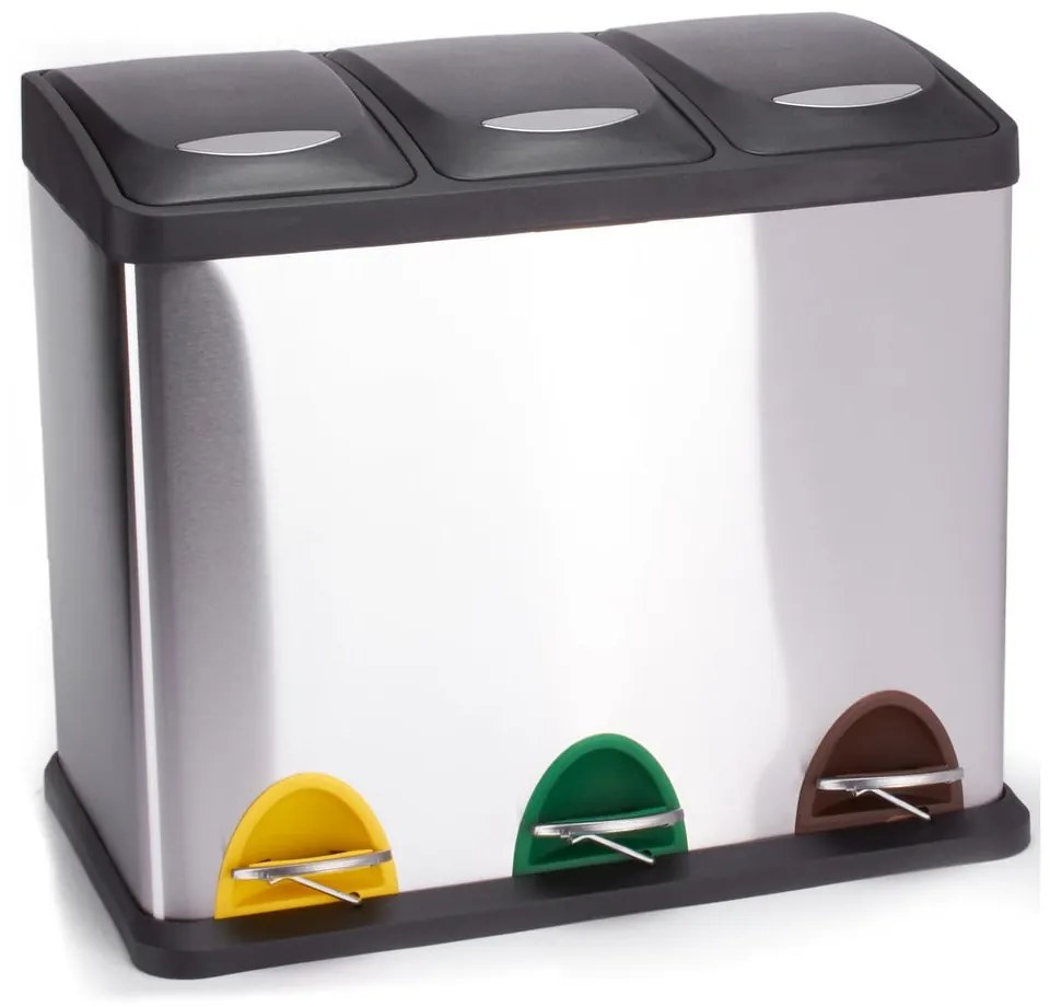 Стоманено кошче за боклук за рециклиране с педал в матово сребрист цвят 3x8 l Tri Selectif – MSV