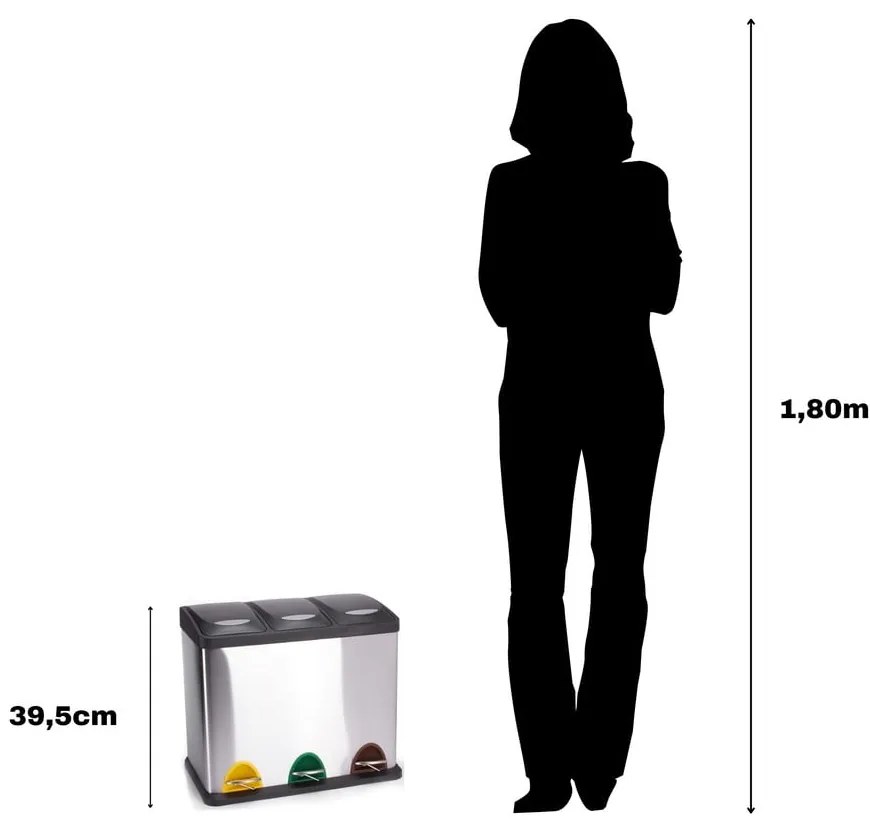 Стоманено кошче за боклук за рециклиране с педал в матово сребрист цвят 3x8 l Tri Selectif – MSV