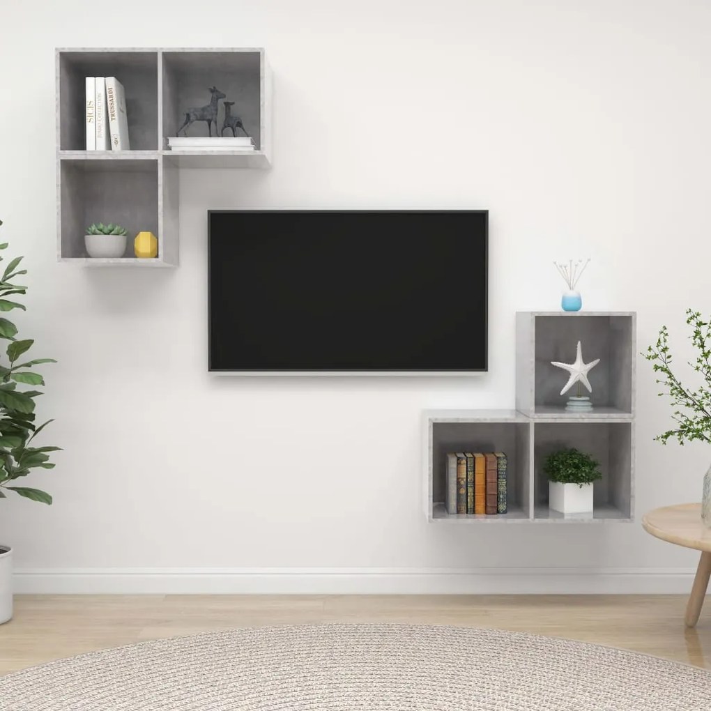 3079767 vidaXL Комплект ТВ шкафове от 4 части, бетонно сив, инженерно дърво