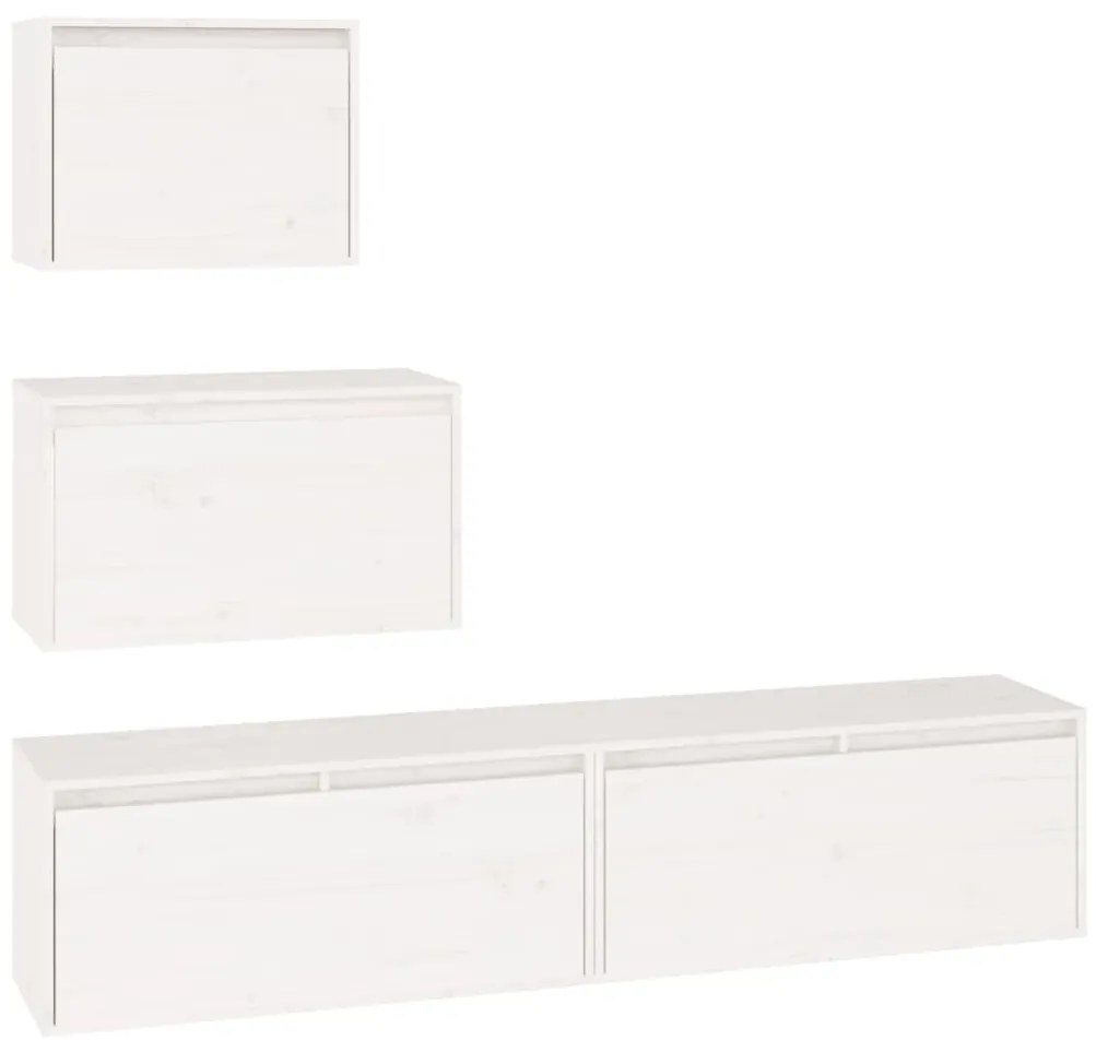 3100145 vidaXL ТВ шкафове, 4 бр, бели, бор масив