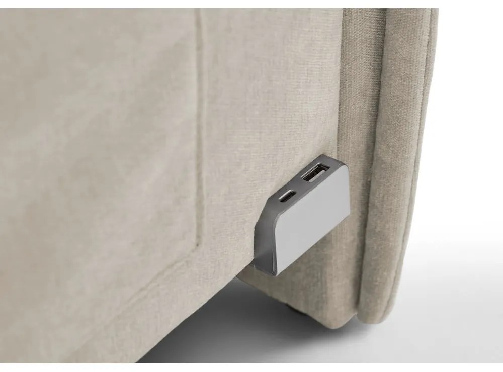 Бежово тапицирано ъглово детско легло 140x200 cm с място за съхранение с включена подматрачна рамка Fun – Meise Möbel