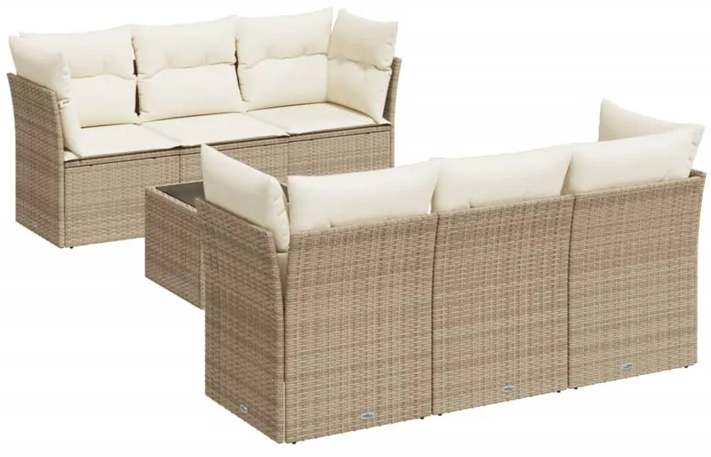 3249097 vidaXL Градински диван с възглавници, 7 части, бежов полиратан