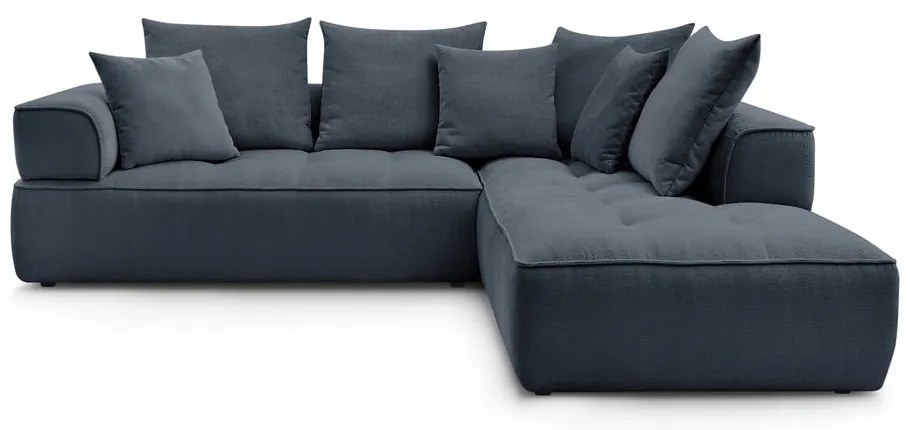 Тъмносин шенилов ъглов диван (десен ъгъл/L форма) Whesley – Bobochic Paris