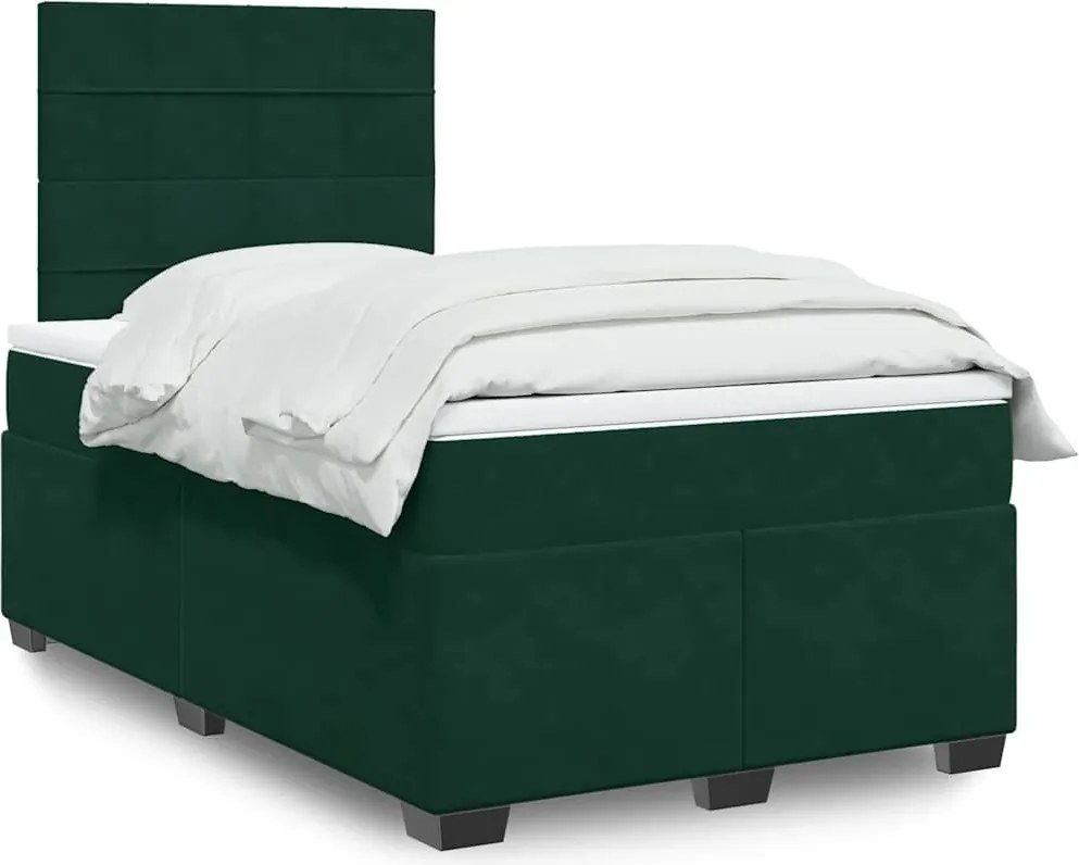 3293185 vidaXL Боксспринг легло с матрак, тъмнозелено, 120x200 см, кадифе