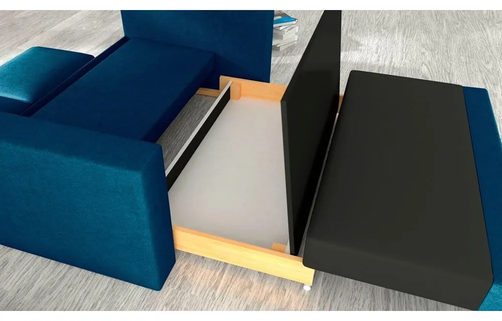 Син кадифен сгъваем/с място за съхранение диван 151 cm Wave – ELTAP