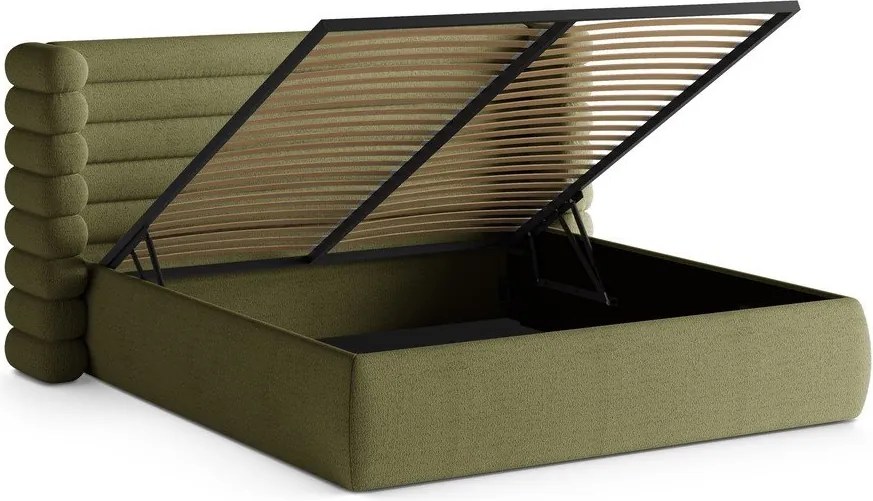 Зелено двойно легло 180x200 cm тапицирано с място за съхранение с включена подматрачна рамка Mount – Micadoni