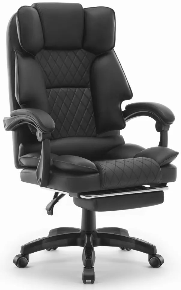 Ергономичен офис стол HC-1031 от еко кожа с подложка за крака - черен